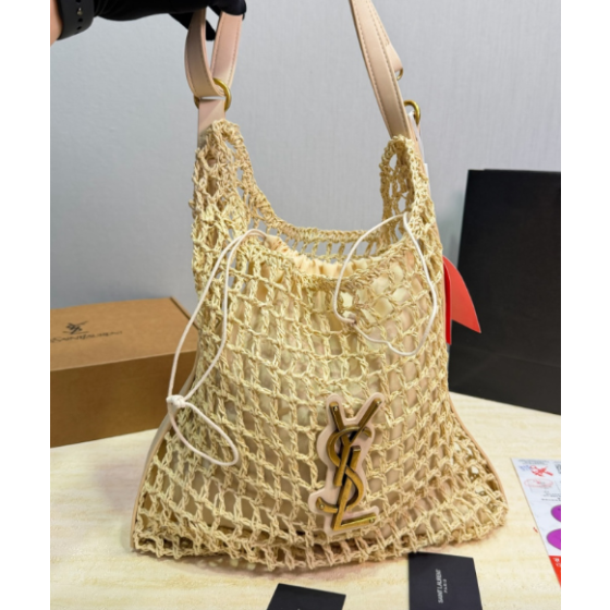 YSL Saint Laurent Raffia Straw Woven Shopping Bag